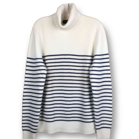 Bloomingdale’s Chunky Knit Striped Merino Wool Unisex Turtleneck Sweater Size L - Picture 2 of 9